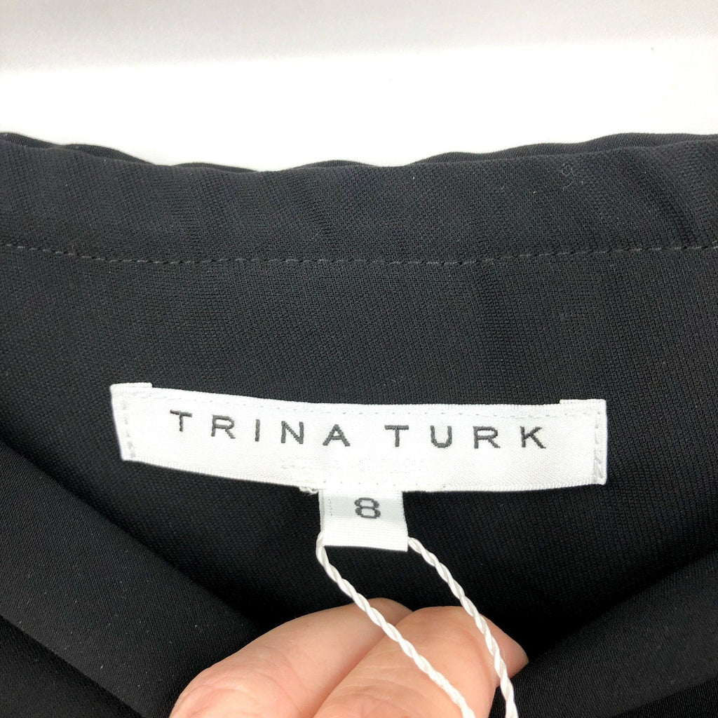 TRINA TURK Womens Lyndi Off-the-Shoulder Top Size 8 Black Long Sleeve Belted NWT