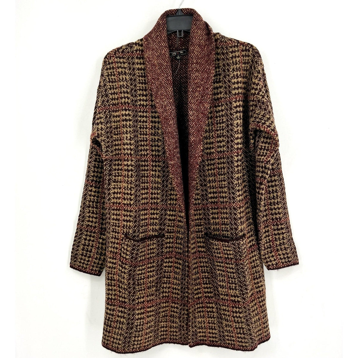 LETY & ME Womens Longline Coatigan Small Red Burgundy Multi NWOT