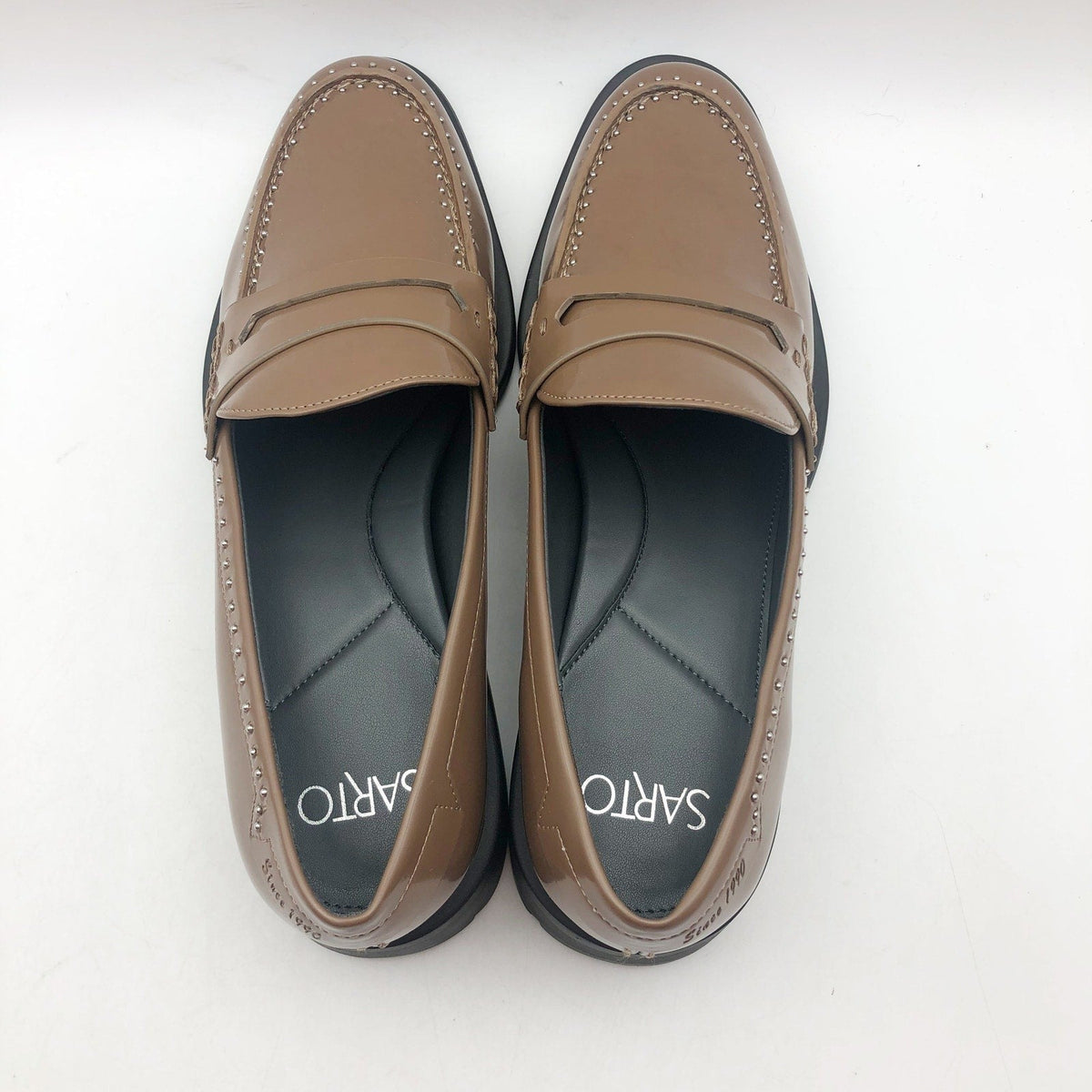 Franco Sarto Womens Eden Studded Loafers Size 7.5 Toffee Brown Slip On NWOB