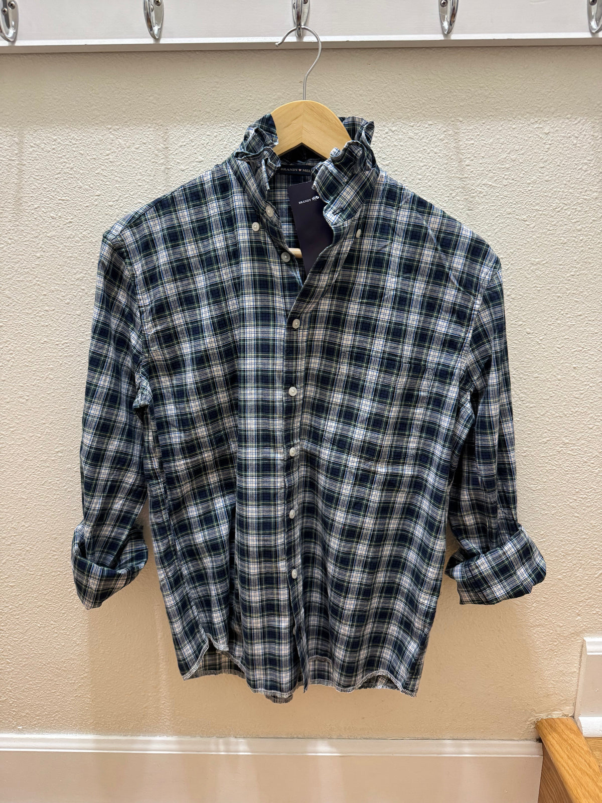 Mini Brandy Drop - Brand New Brandy Melville - Blue, green and white Plaid Long Sleeves - Small