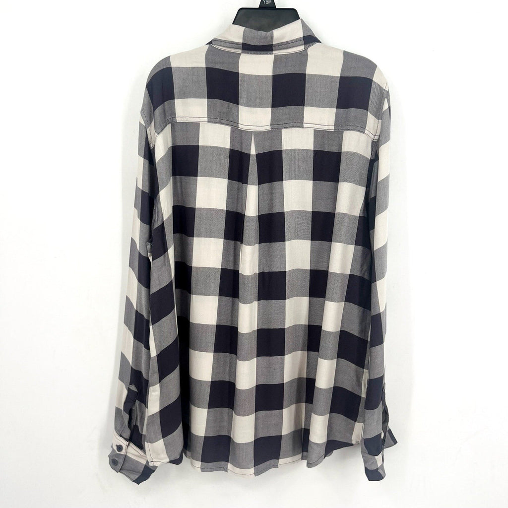 STITCH FIX COSMIC BLUE LOVE Popover Top Shirt Medium Grey White Check NWT