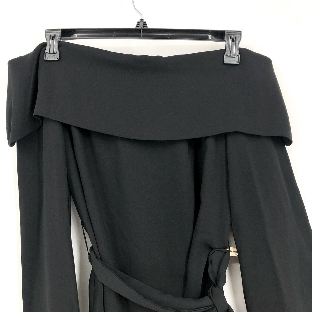 TRINA TURK Womens Lyndi Off-the-Shoulder Top Size 8 Black Long Sleeve Belted NWT
