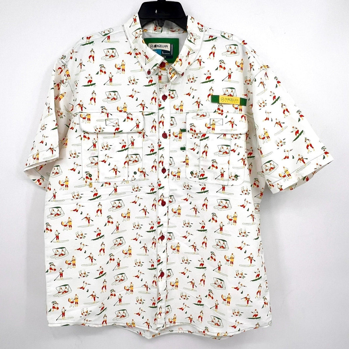 MAGELLAN OUTDOORS Laguna Madre Luchadores Fishing Shirt Large White Multi NWOT