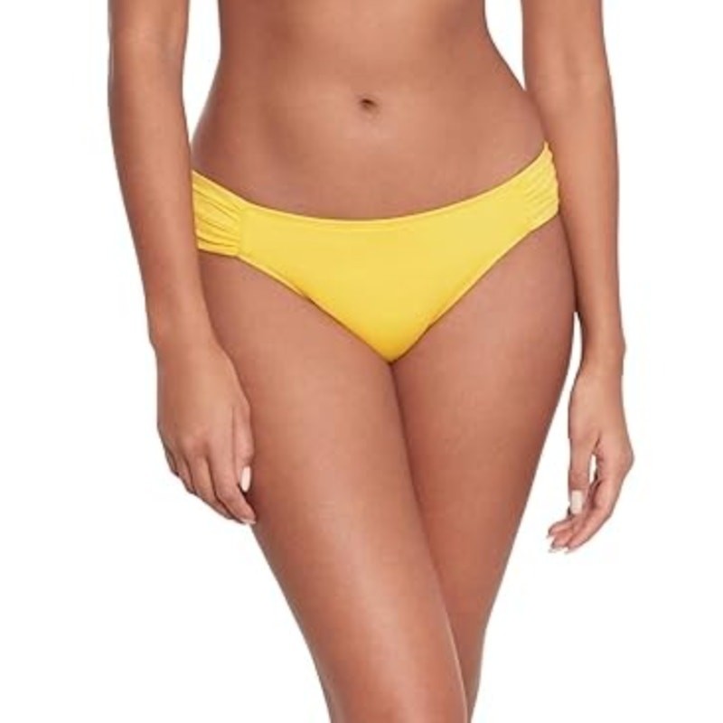 LAUREN RALPH LAUREN Shirred Hipster Bikini Bottom Size 12 Yellow Beach Club NWT