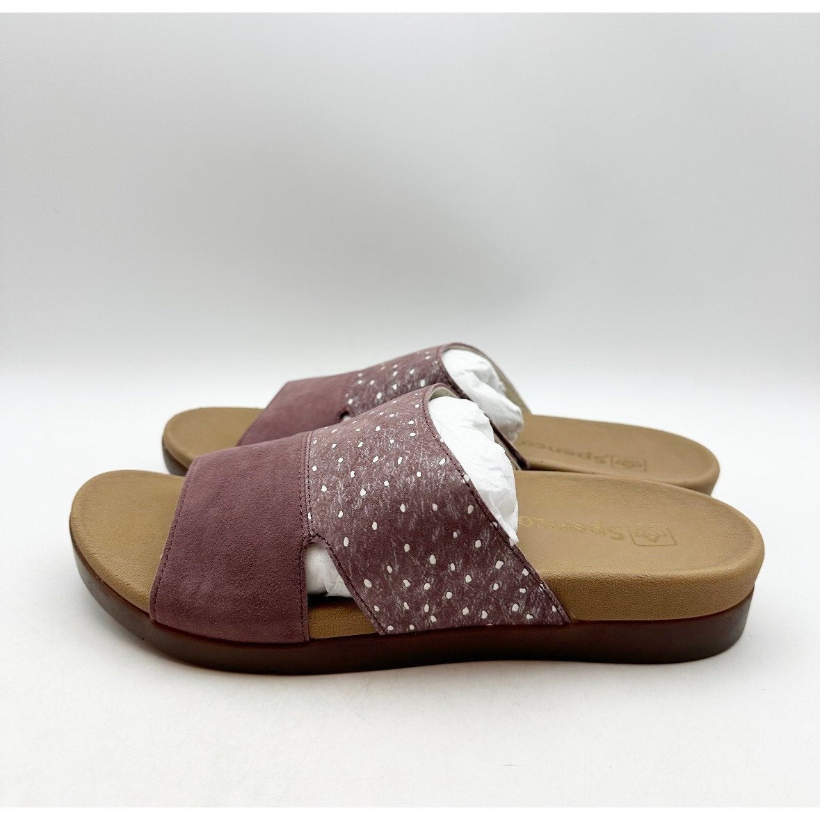 Spenco Womens Dawn Slide Sandals Size 7.5 EU 38 Red Burgandy Ostrich Suede NIB