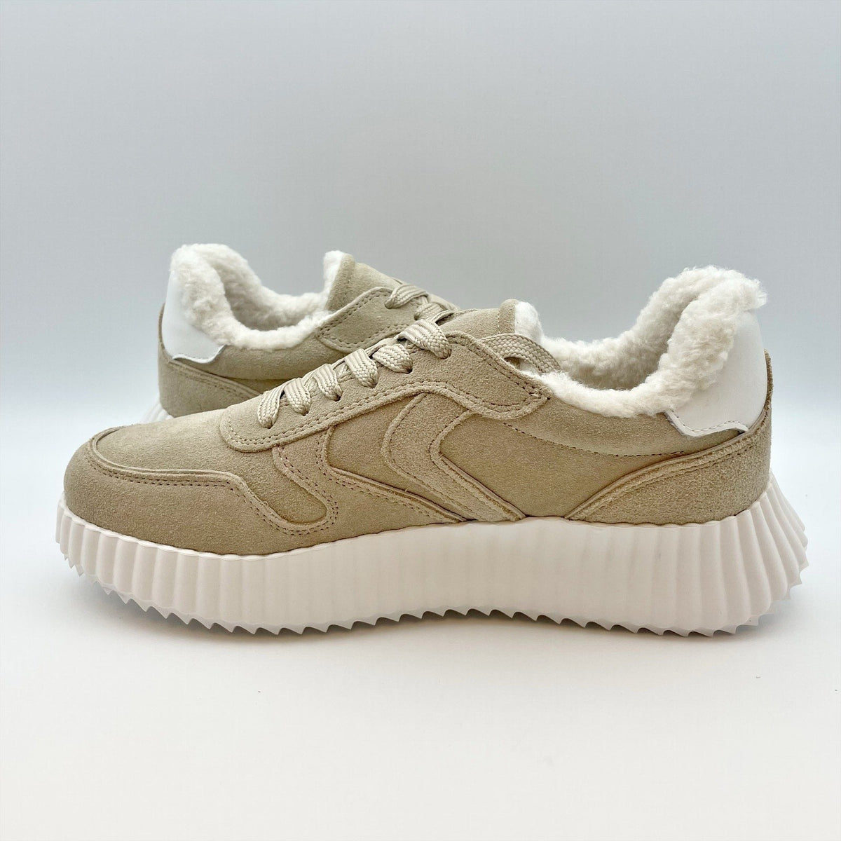 Steve Madden Womens Shereen-Fur Lined Sneakers Size 8 Taupe Tan Suede NIB