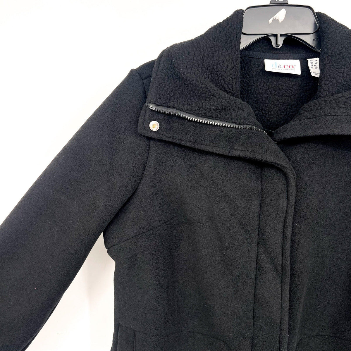 DENIM & CO. Women's Fleece Bonded Sherpa Jacket Small Petite Black NWOT