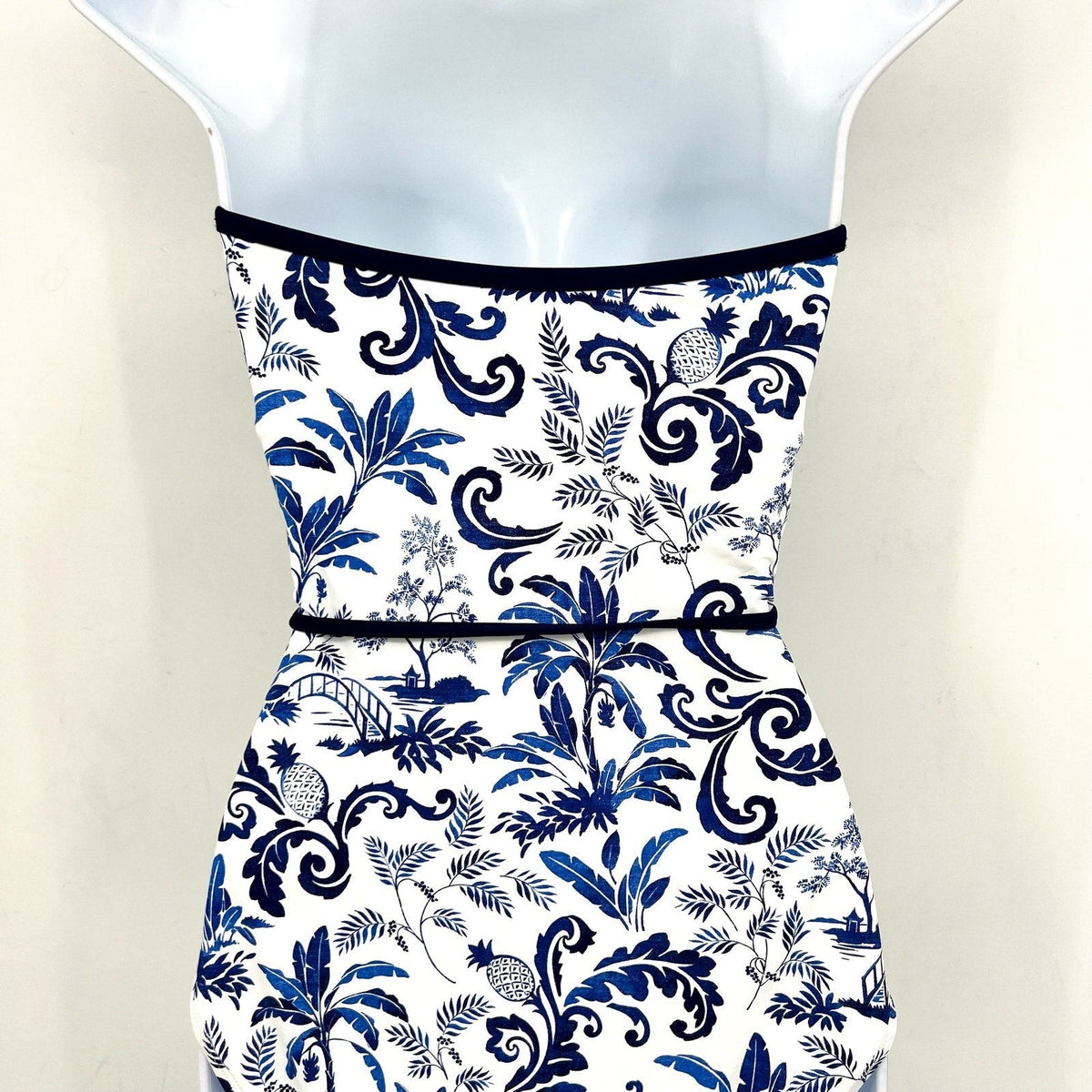 TOMMY BAHAMA Terrazzo Tile Bandeau One Piece Swimsuit Size 4 Blue Floral NWT
