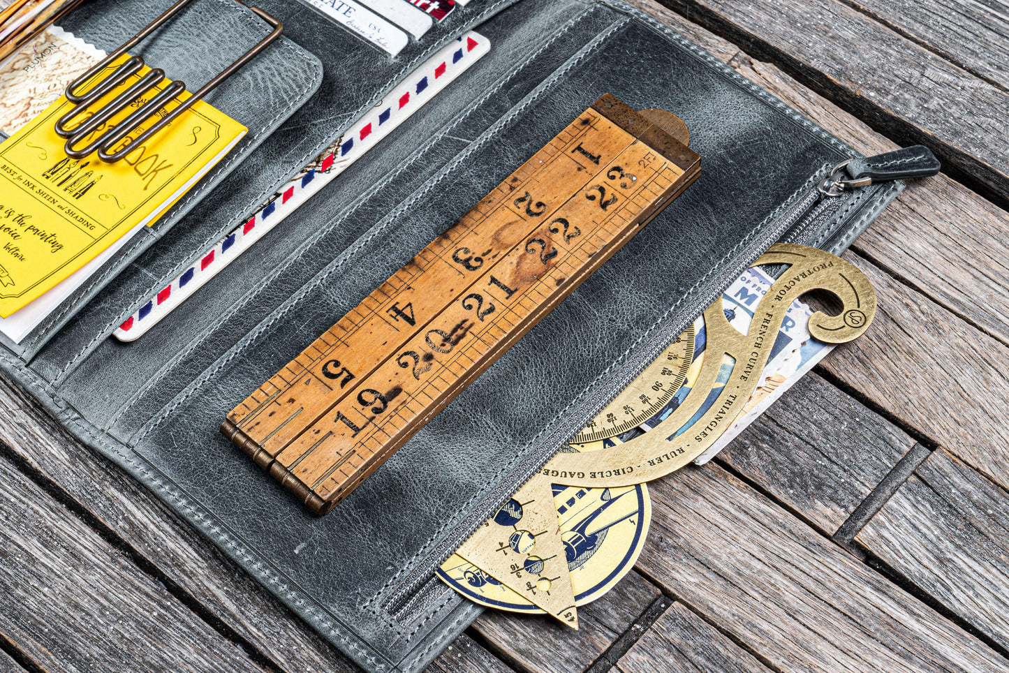 Leather Wallet Insert for Traveler's Notebook - Regular Size - Crazy Horse Smoky