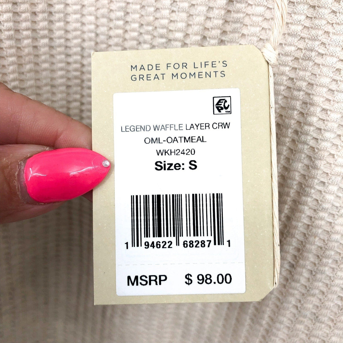 FAHERTY Women's Legend Waffle Layering Crew Shirt Small Oatmeal Cream NWT