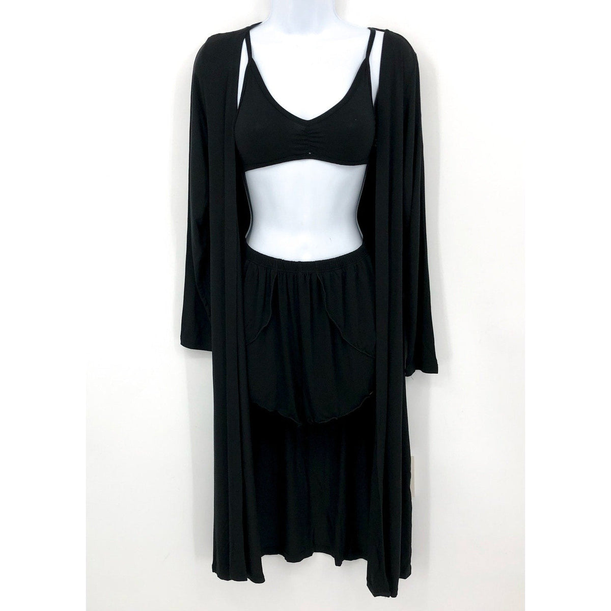 KICKEE PANTS Sleeping Bra Shorts & Duster Robe Set Small Black Midnight NWT