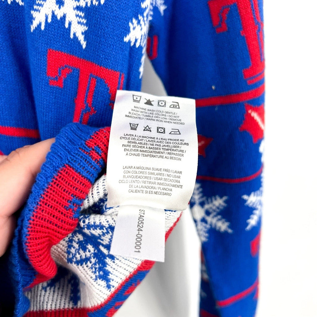 MLB GENUINE MERCHANDISE Texas Rangers T Snowflakes Sweater Small Royal Blue NWT