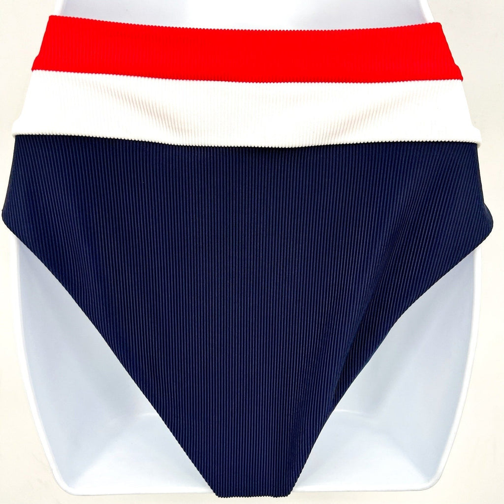 BEACH RIOT Heidi Bikini Bottom Medium Americana Colorblock Blue High Waist NWT