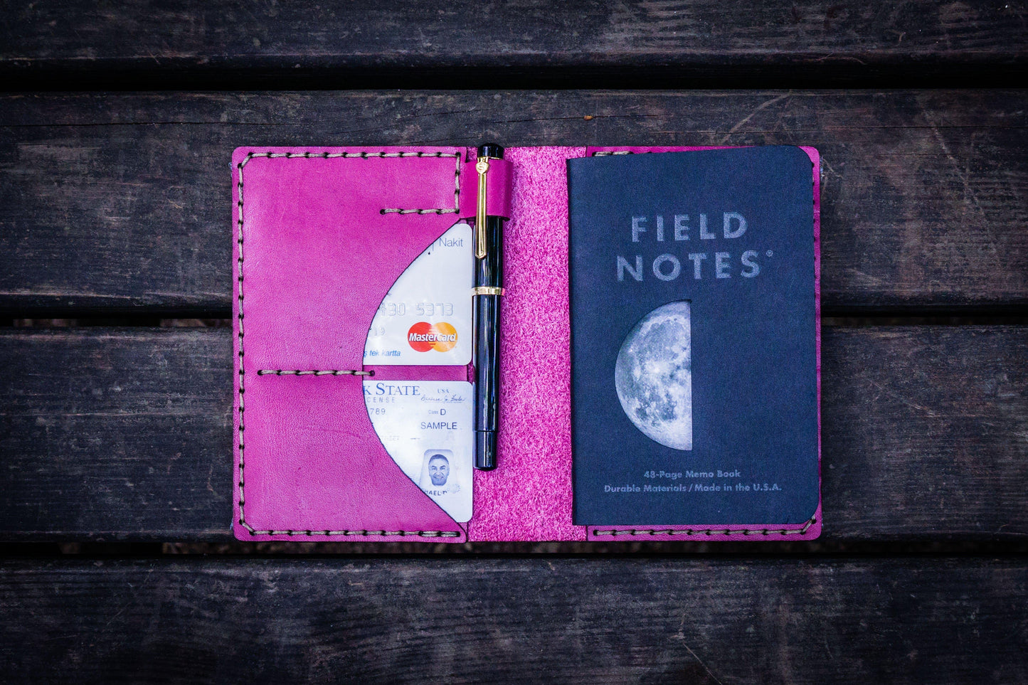 No.44 Personalized Leather Field Notes Cover - Pink
