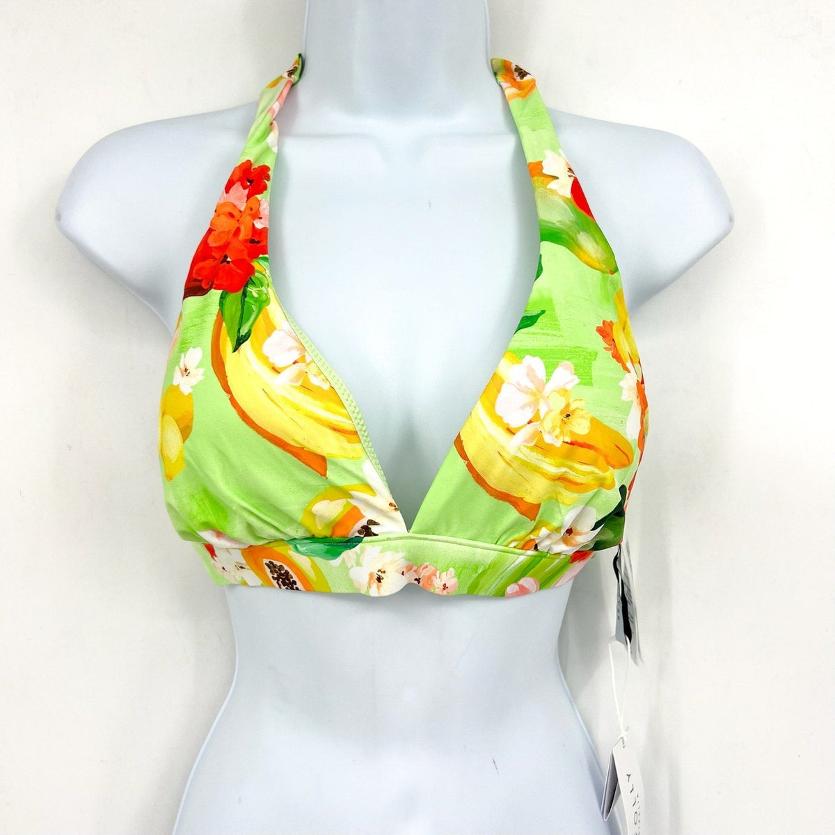 SEAFOLLY Womens Tropique Multi Fit Triangle Bikini Top Size 6 Green Longline NWT