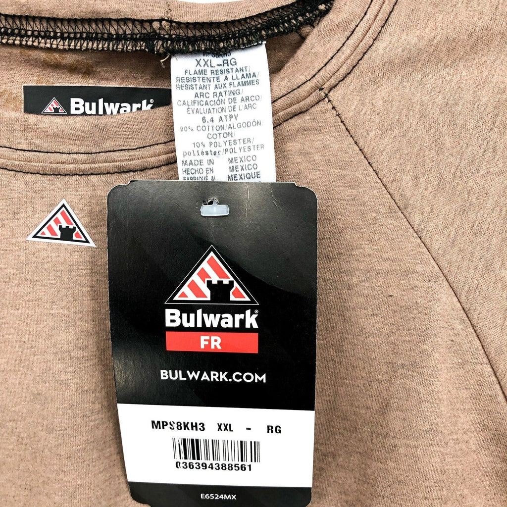 BULWARK Men’s FR Long Sleeve Shirt XXL Khaki Black Chest Pocket Base Layer NWT