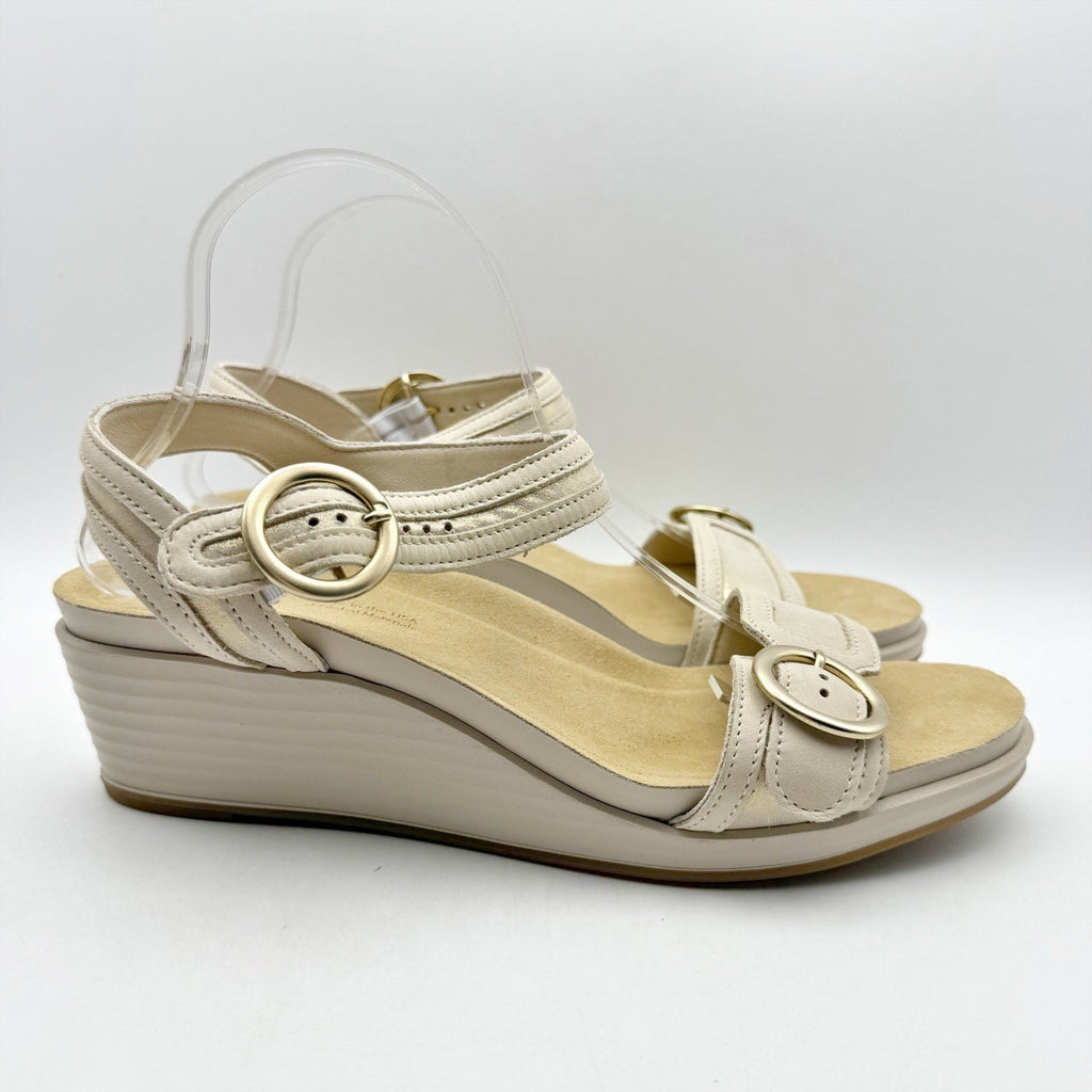 SAS Womens Seight Wedge Sandals Size 9 Narrow Gold Beige Leather NIB