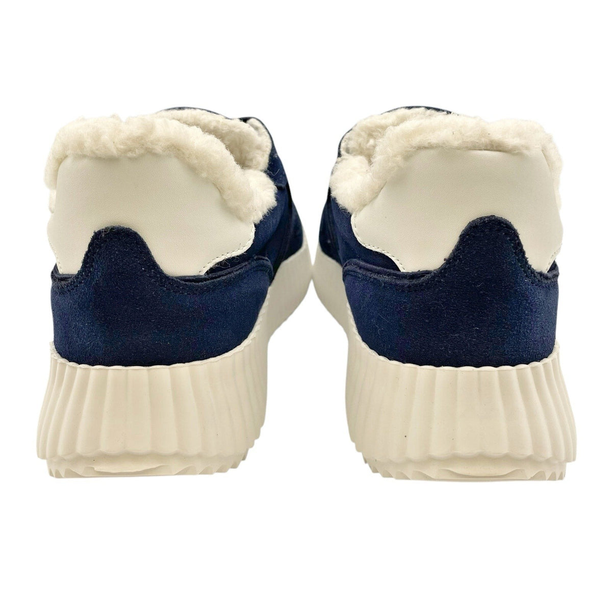 Steve Madden Womens Shereen-Fur Lined Sneakers Size 7.5 Navy Blue Suede NIB