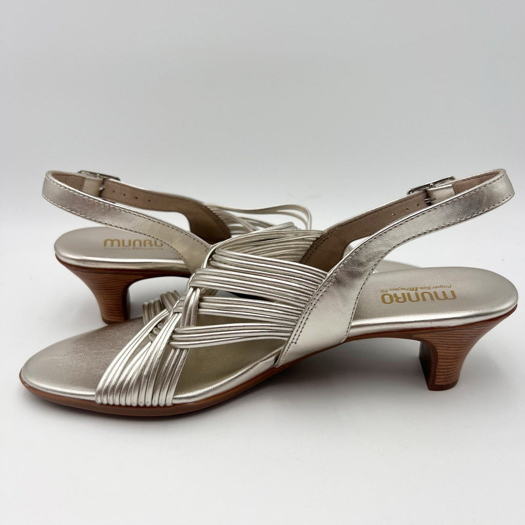 Munro Womens Marianna Heeled Sandals Size 12 M Silver Leather NWOB