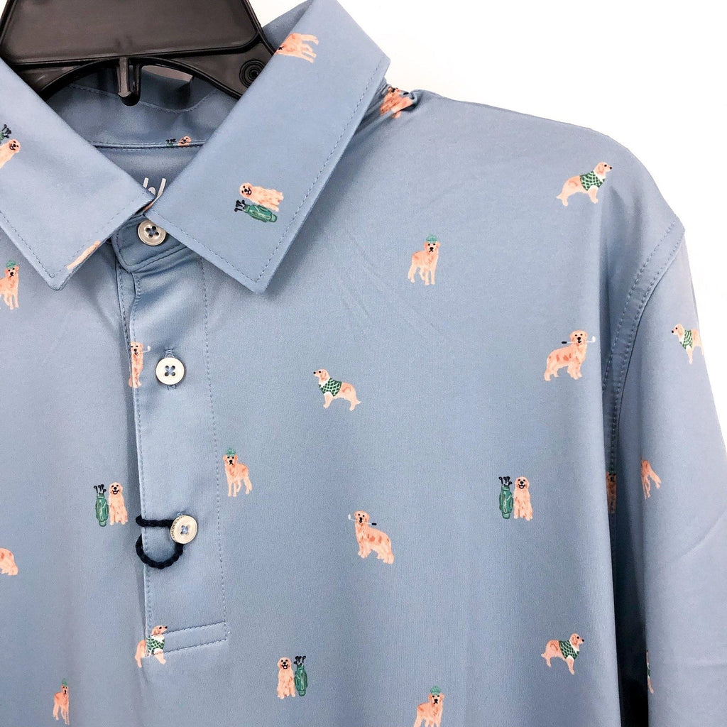 CHUBBIES Mens Performance Polo Small Light Blue Barkin' Up The Wrong Tree NWT