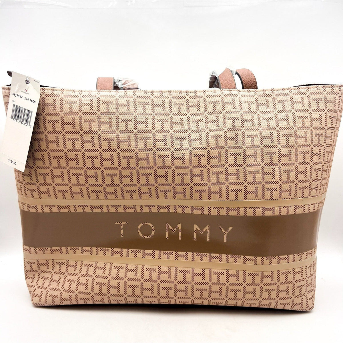 TOMMY HILFIGER Women's Birdie II Tote Coated Square Monogram Tan Brown NWT