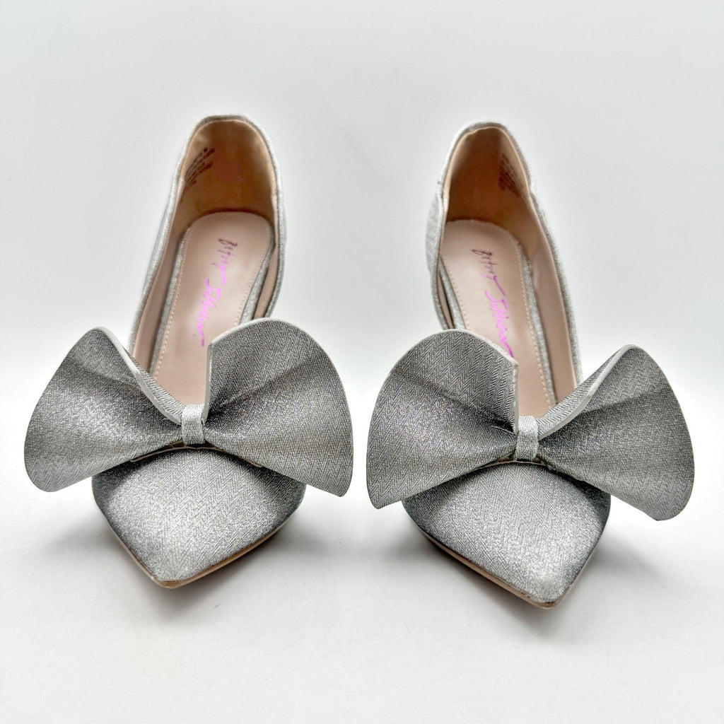 Blue by Betsey Johnson Womens Nobble High Heels Size 8 M Silver Bow NWOB