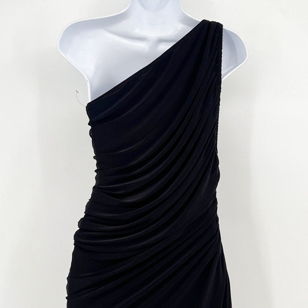 NORMA KAMALI Women's One Shoulder Diana Gown Large Black Asymmetric NWOT