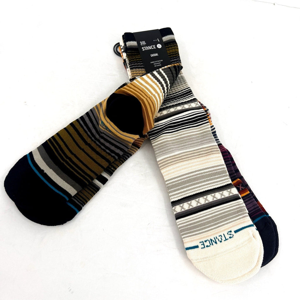 STANCE Men's Curren 3-Pack Hiking Crew Socks Large (9-13 ) Forest Striped NWT