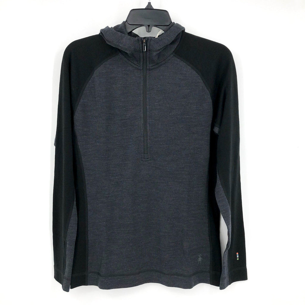 SMARTWOOL Womens Thermal Merino Base Layer 1/2 Zip Hoodie Large Black Gray NWT