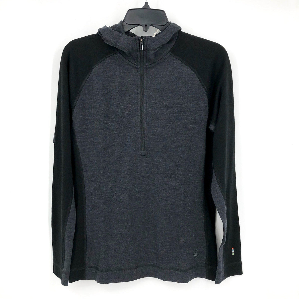 SMARTWOOL Womens Thermal Merino Base Layer 1/2 Zip Hoodie Large Black Gray NWT
