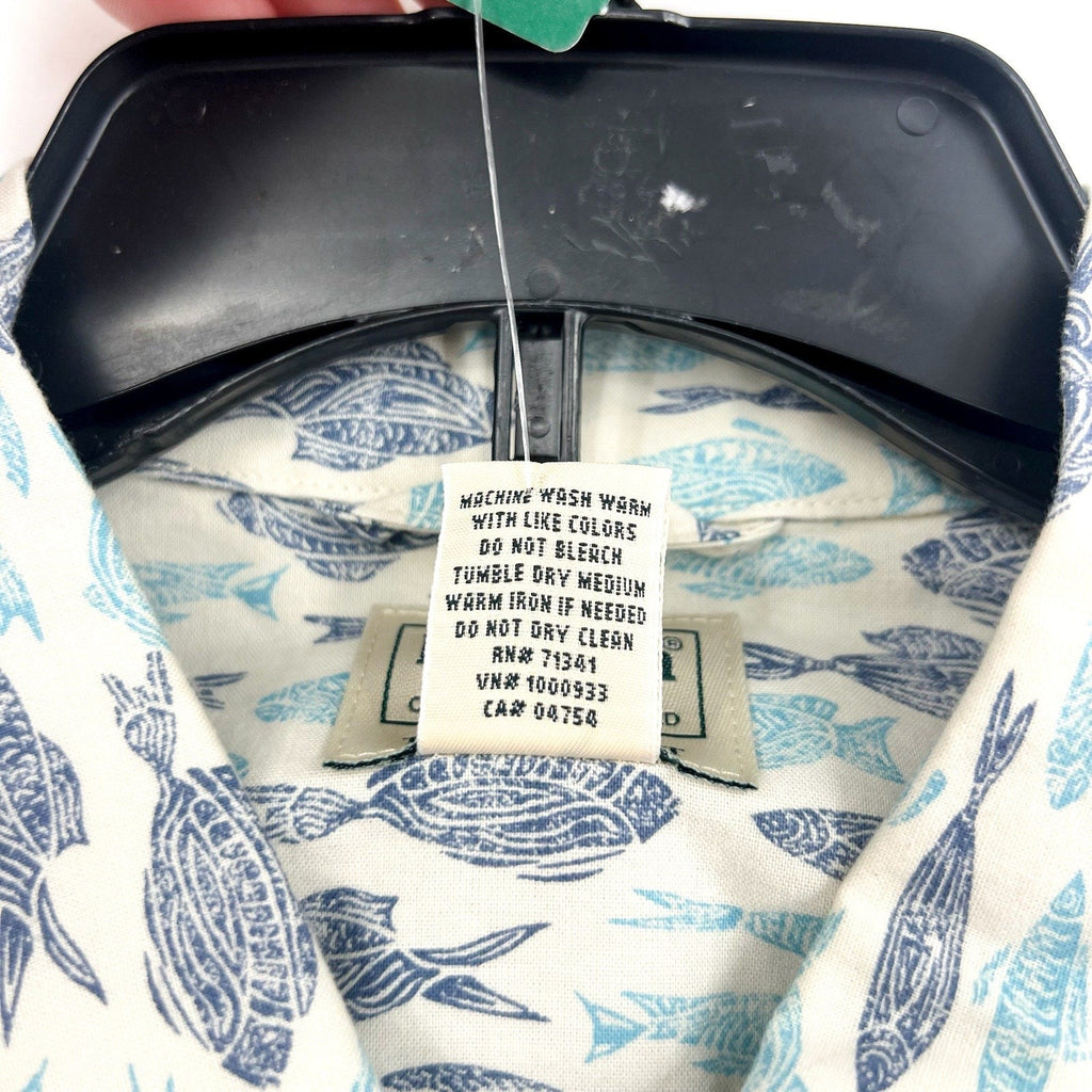 L.L. BEAN Mens Short-Sleeve Tropics Print Shirt Small White Blue Cotton NWT