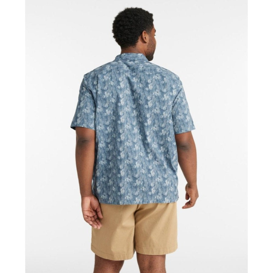L.L. BEAN Mens Tropics Print Short-Sleeve Shirt Small Storm Blue Leaves NWT