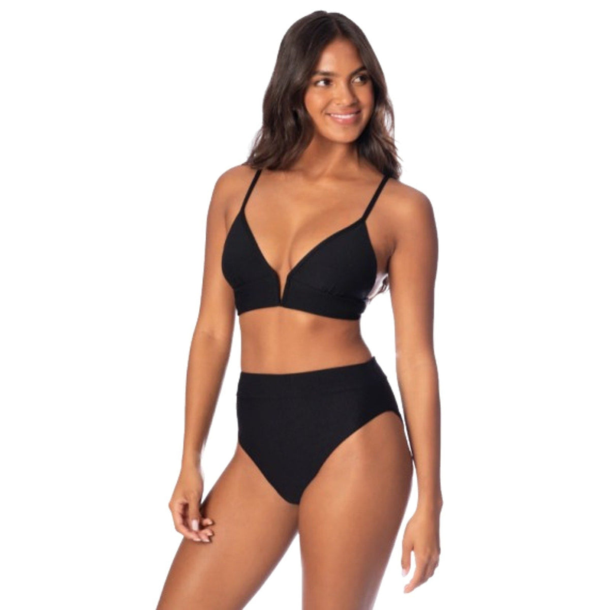 MAAJI Women's Jade Parade Long Line Triangle Bikini Top Small Black NWT