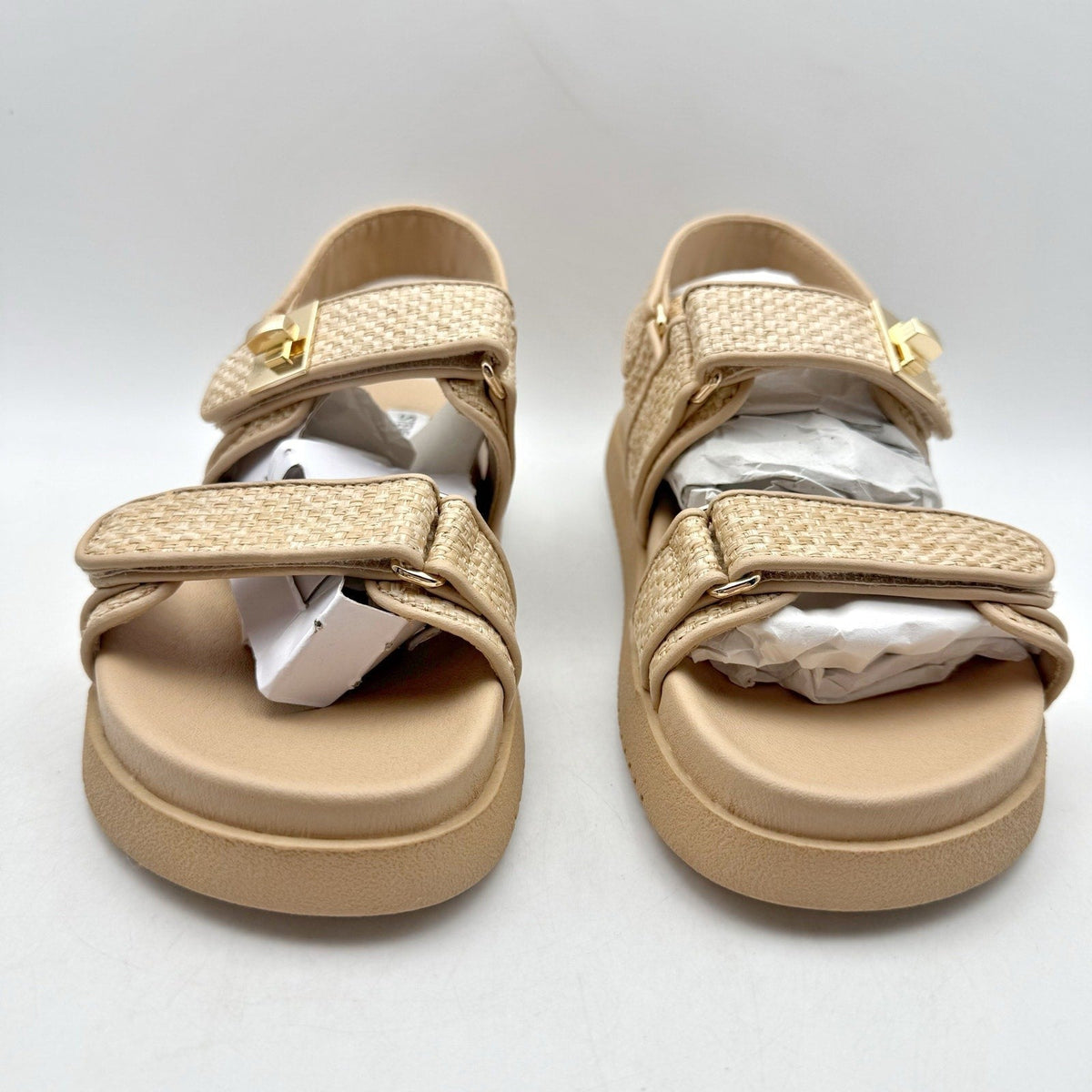 Steve Madden Womens Mona Sandals Size 9.5 M Tan Brown Raffia NIB