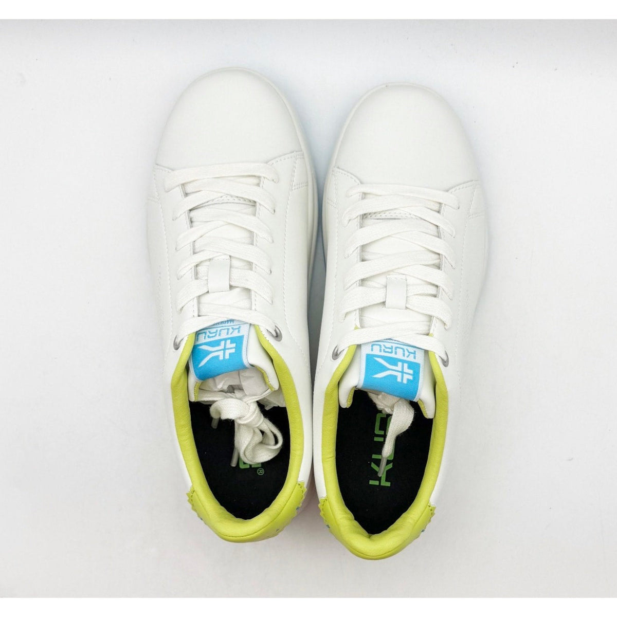 Kuru Womens Roam Court Shoes Size 7 Bright White Pale Lime Leather Sneakers NWOB