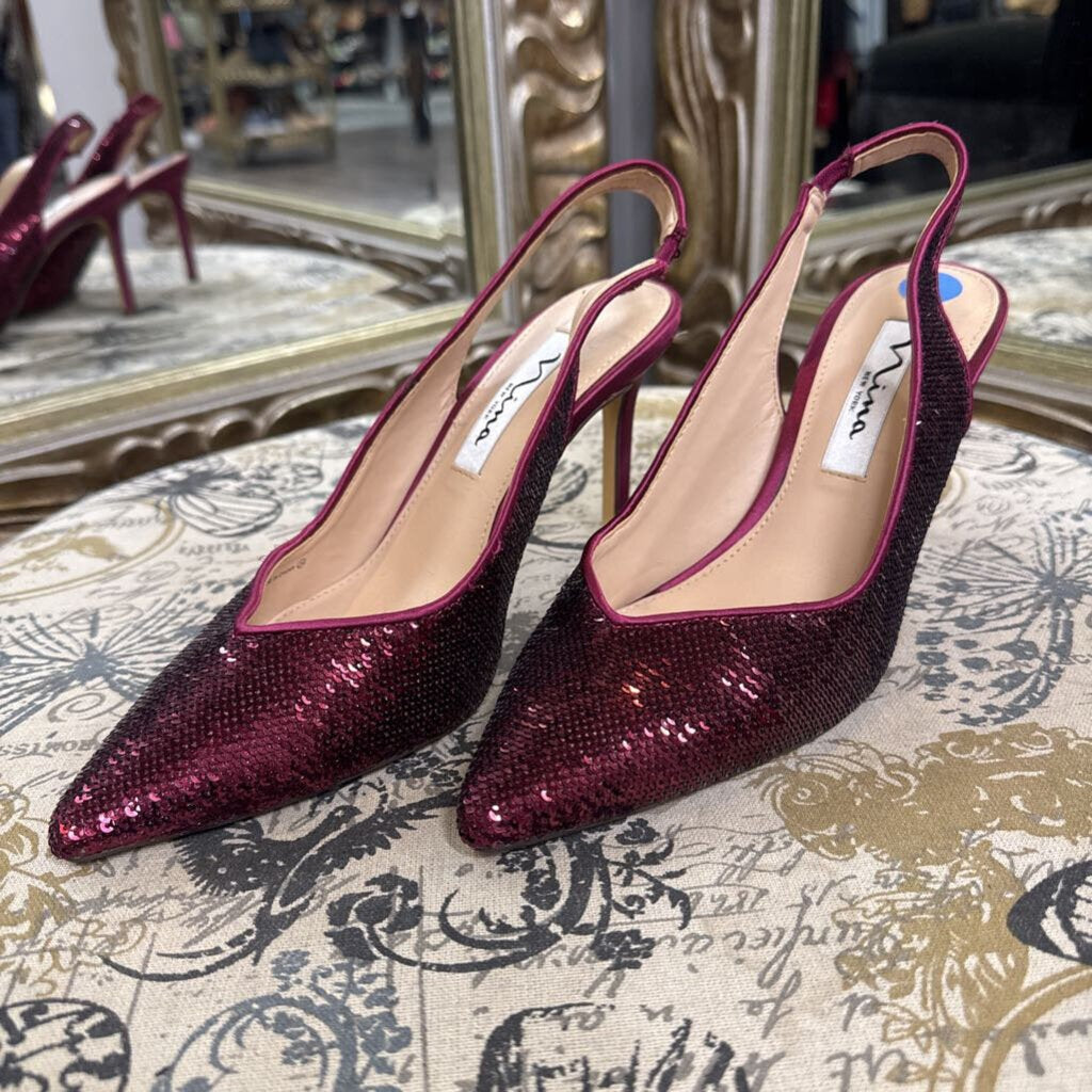 Nina NEW Sequin Slingback Heels SHOES 6