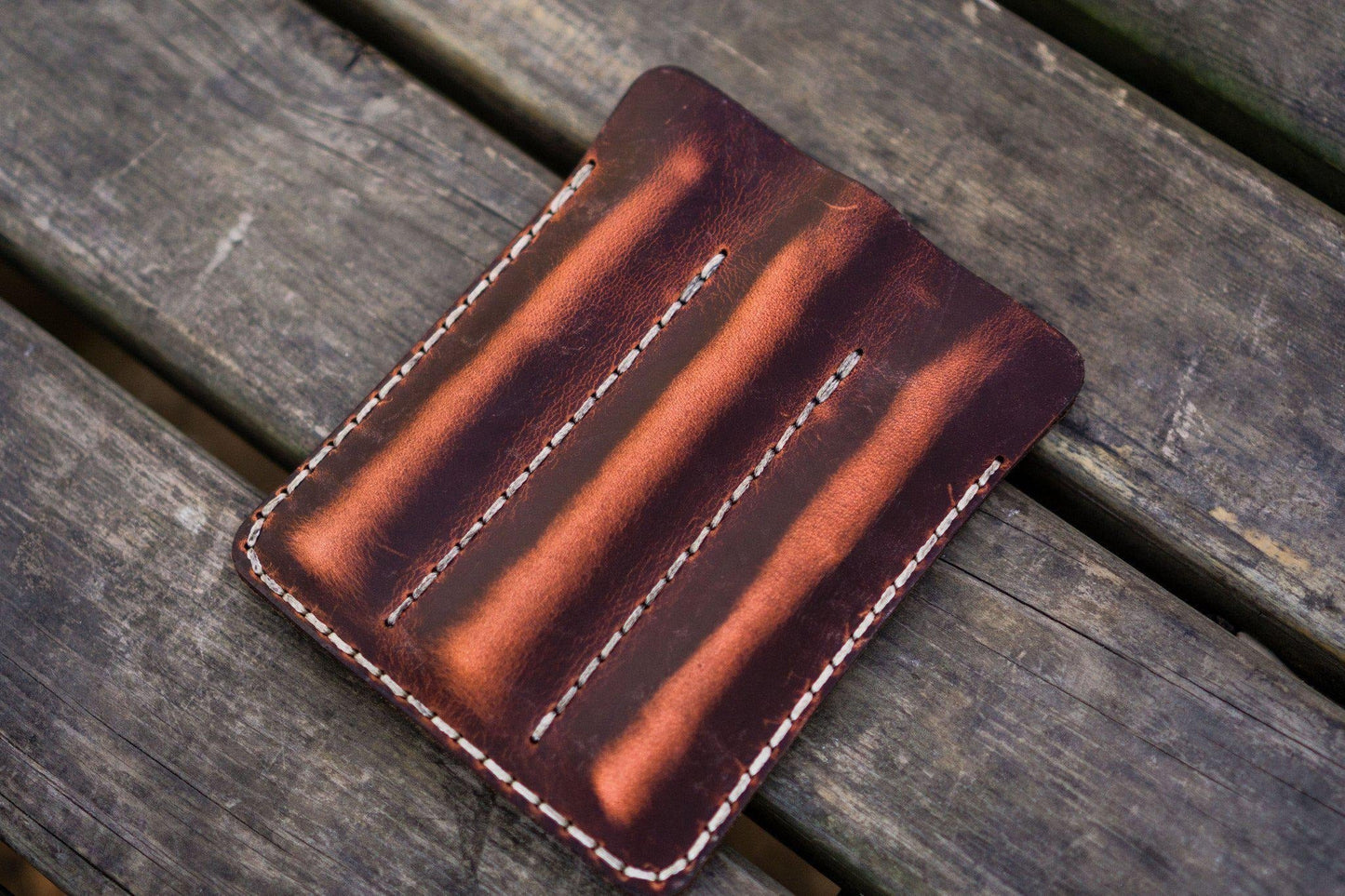 Leather Triple Fountain Pen Case / Pen Pouch - Crazy Horse Orange
