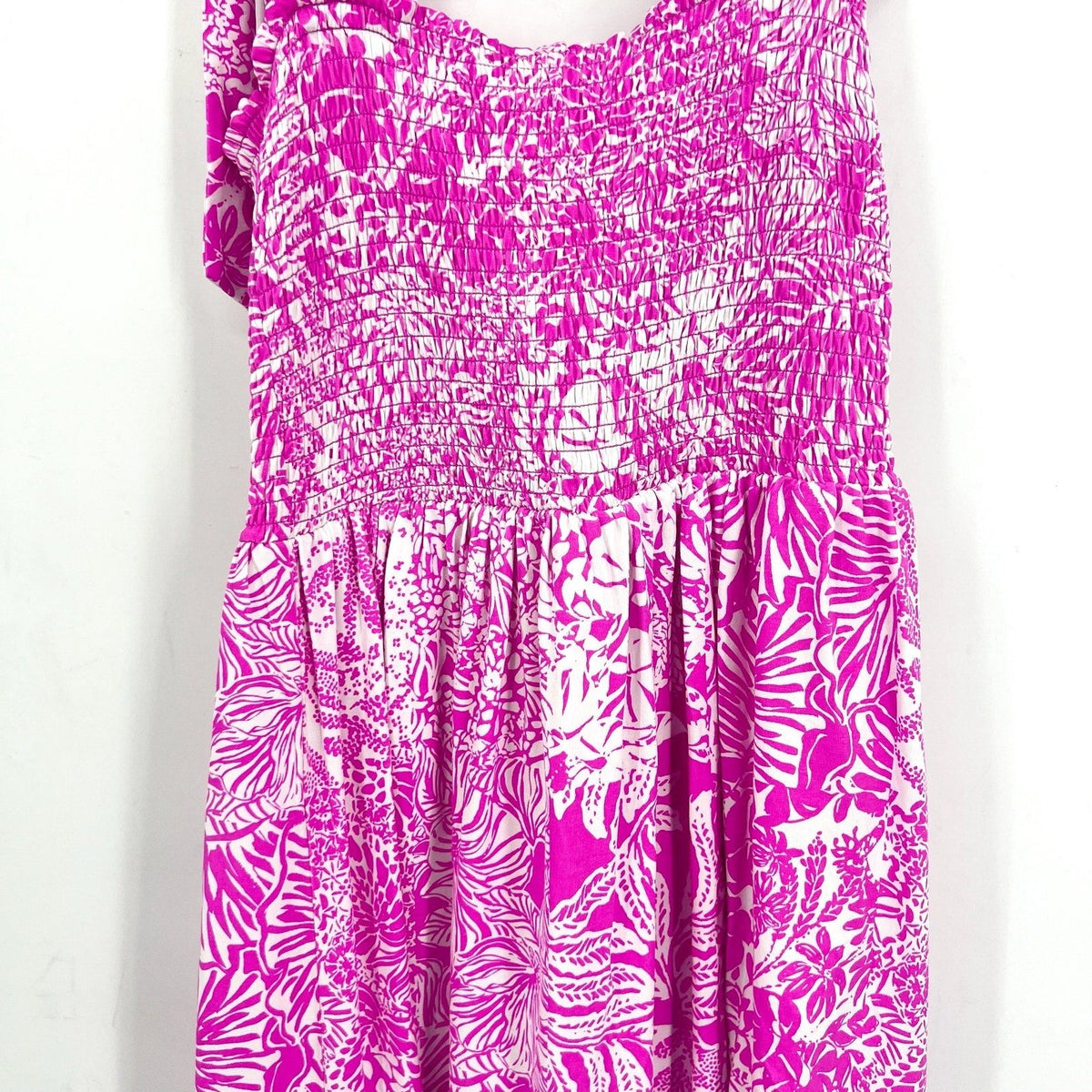 LILLY PULITZER Womens Rivera Smocked Romper Medium Purple White Swipe Right NWT