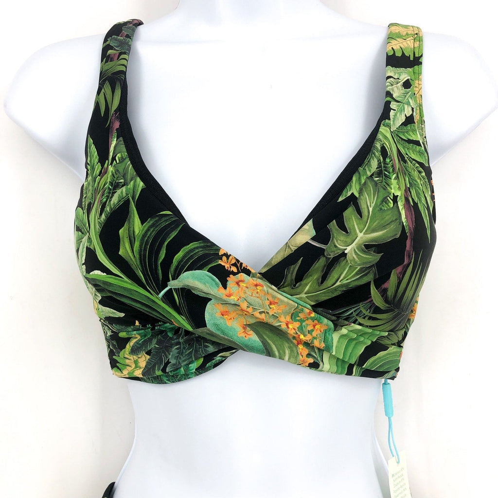 SEA LEVEL SWIM Lotus Cross Front Multi-fit Bikini Set Size 6 Black Green NWT