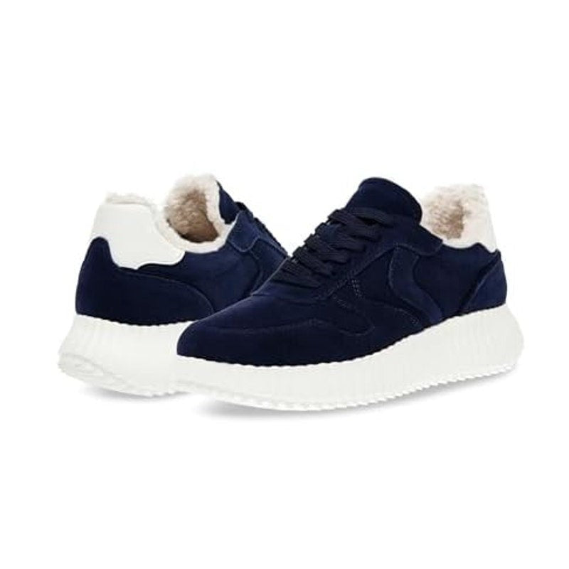 Steve Madden Womens Shereen-Fur Lined Sneakers Size 7.5 Navy Blue Suede NIB