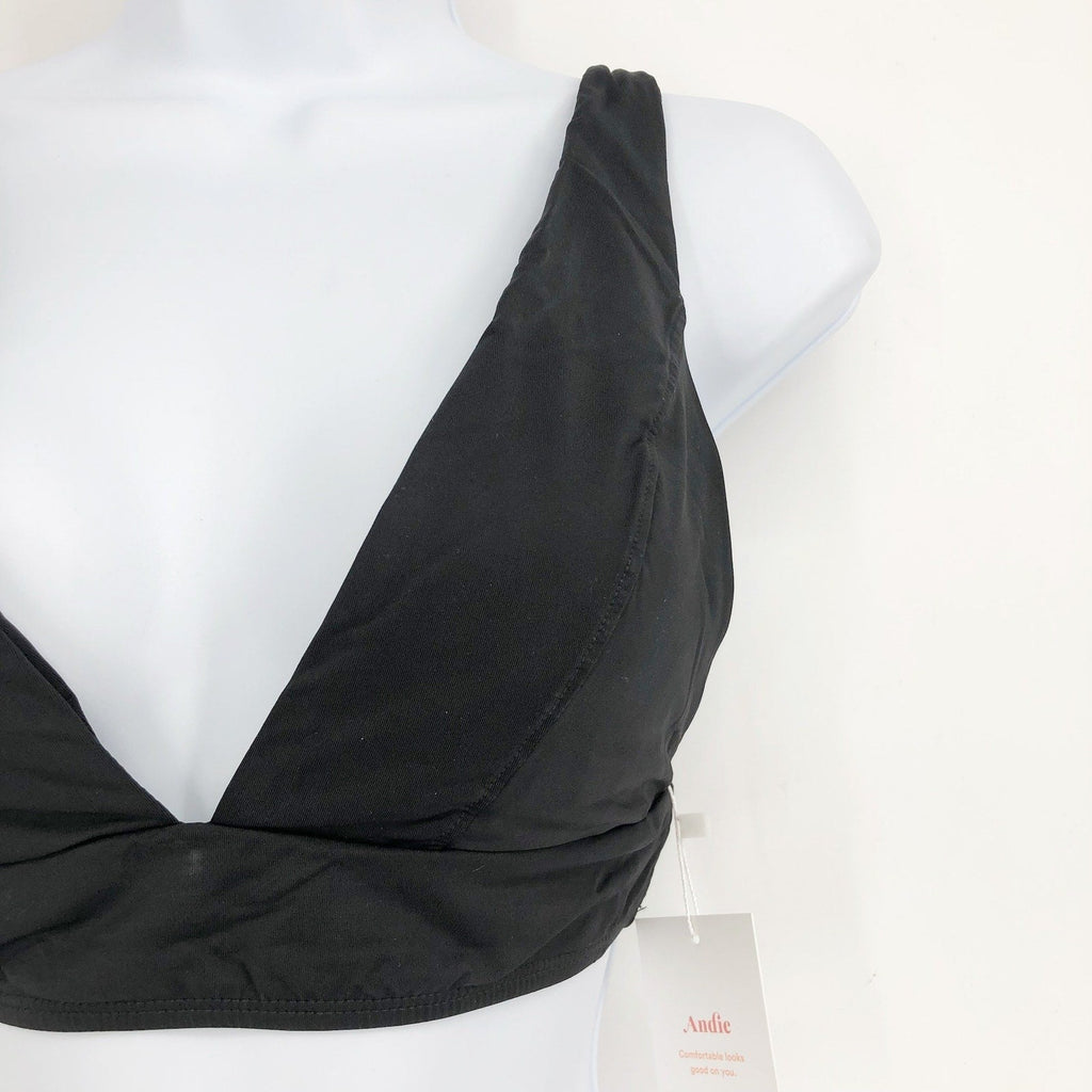 ANDIE SWIM Women's Belize Bikini Top Medium Black Plunge V Neck