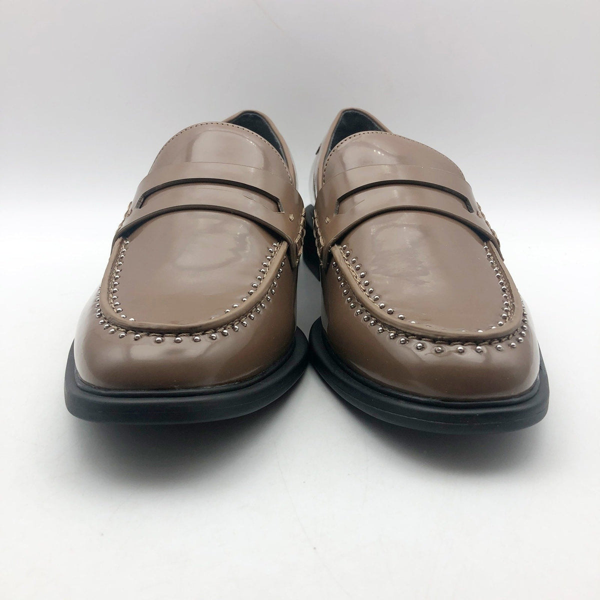Franco Sarto Womens Eden Studded Loafers Size 7.5 Toffee Brown Slip On NWOB