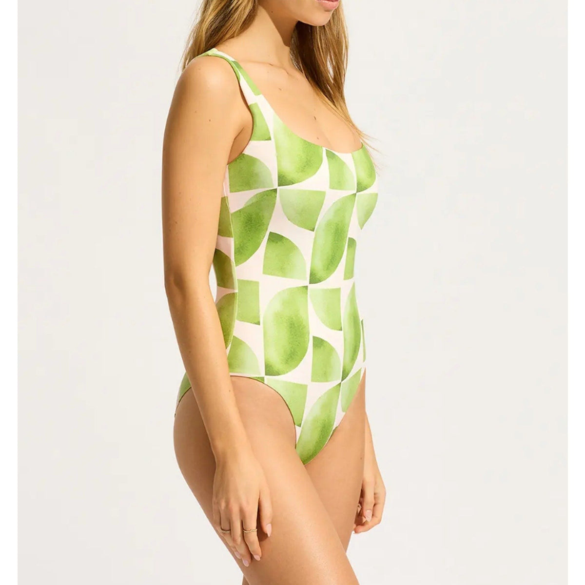 Seafolly Women's Sunray One Piece Swimsuit Size 12 DD Sage Green Geometric NWT