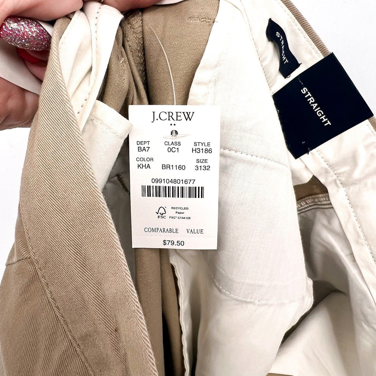 J.CREW Mens Straight-fit Flex Chino Pants 31x32 Khaki Flat Front H3186 NWT
