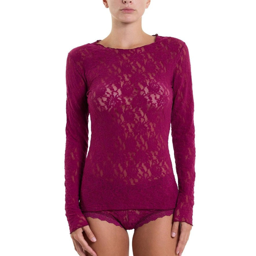 HANKY PANKY Women's Signature Lace Unlined Top Medium Sugar Plum Long Sleeve NWT