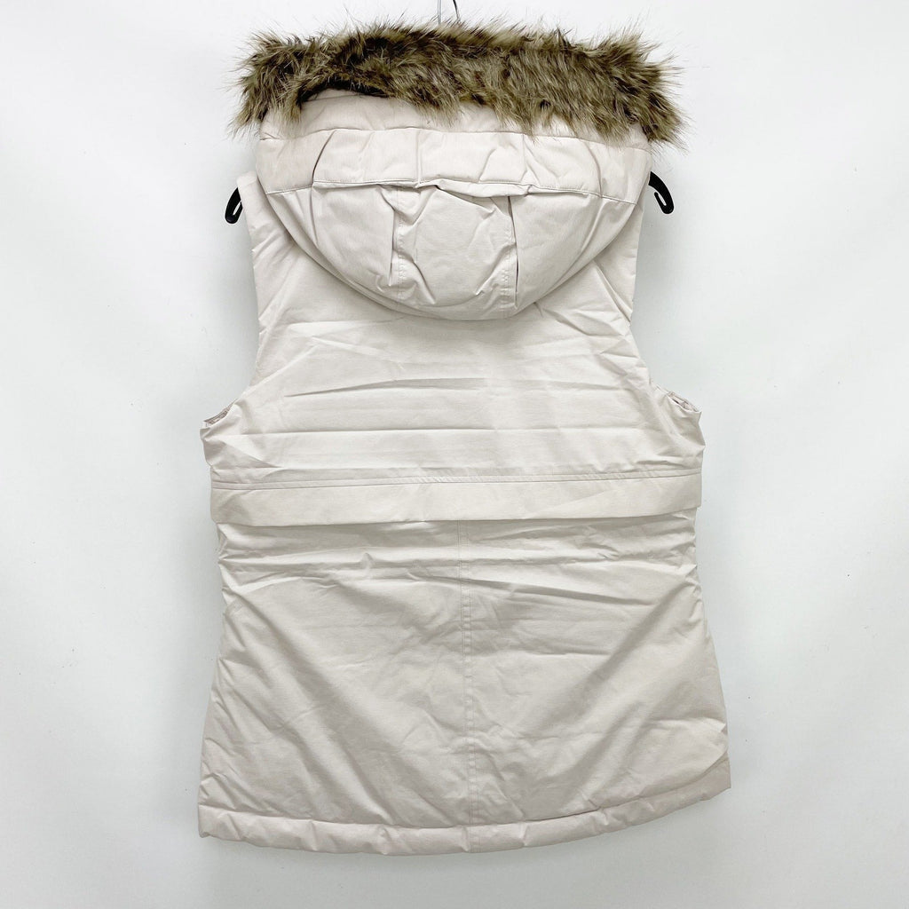 Prana Womens Banajaara Down Vest XS Cream Puffer Hooded Faux Fur NWT $250