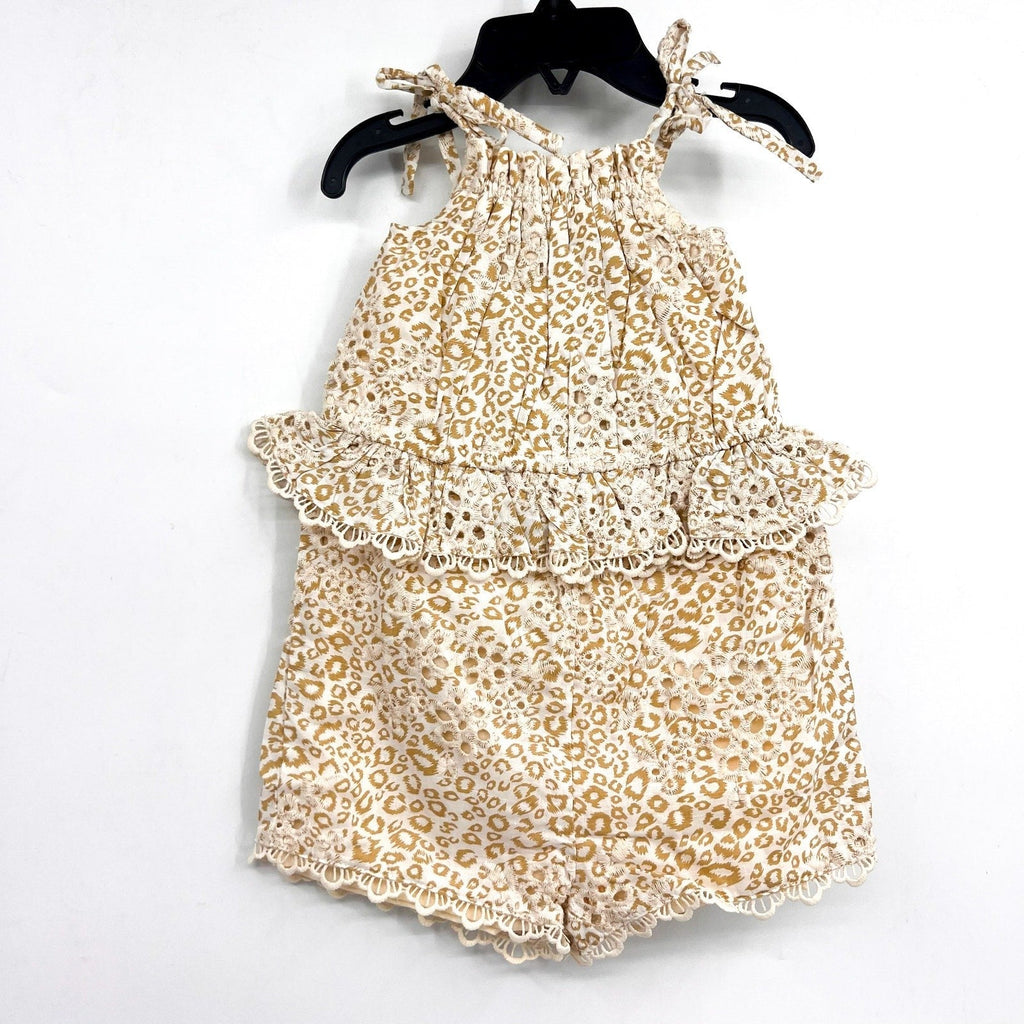 BARDOT Toddler Girls Leopard Trim Romper Size 3T Cream Beige Peplum NWT