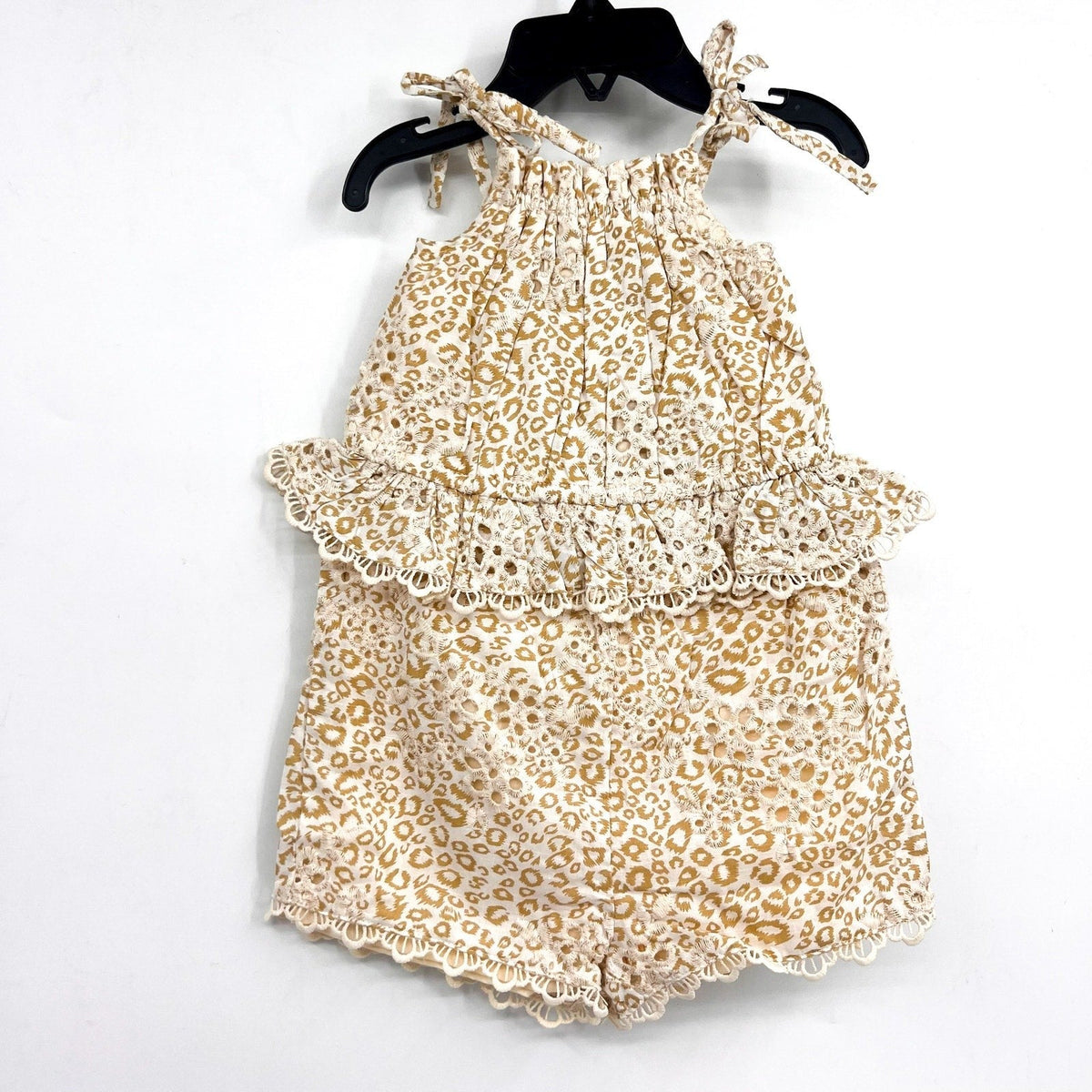 BARDOT Toddler Girls Leopard Trim Romper Size 3T Cream Beige Peplum NWT