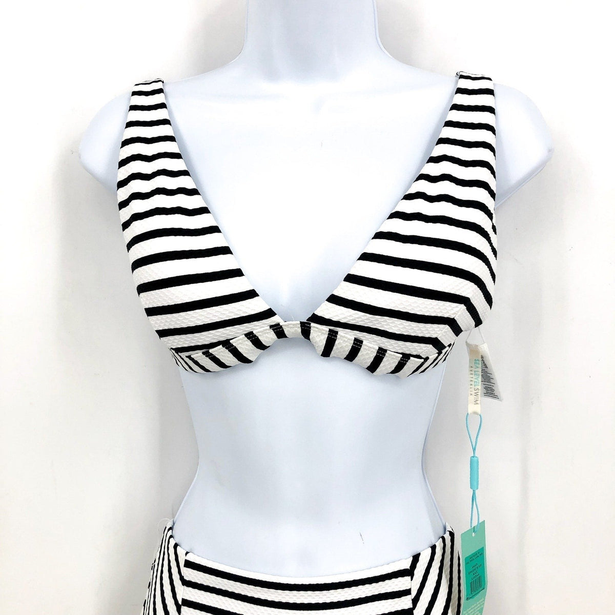 SEA LEVEL SWIM Amalfi Longline Top Bottom Bikini Size 6 Black White Striped NWT