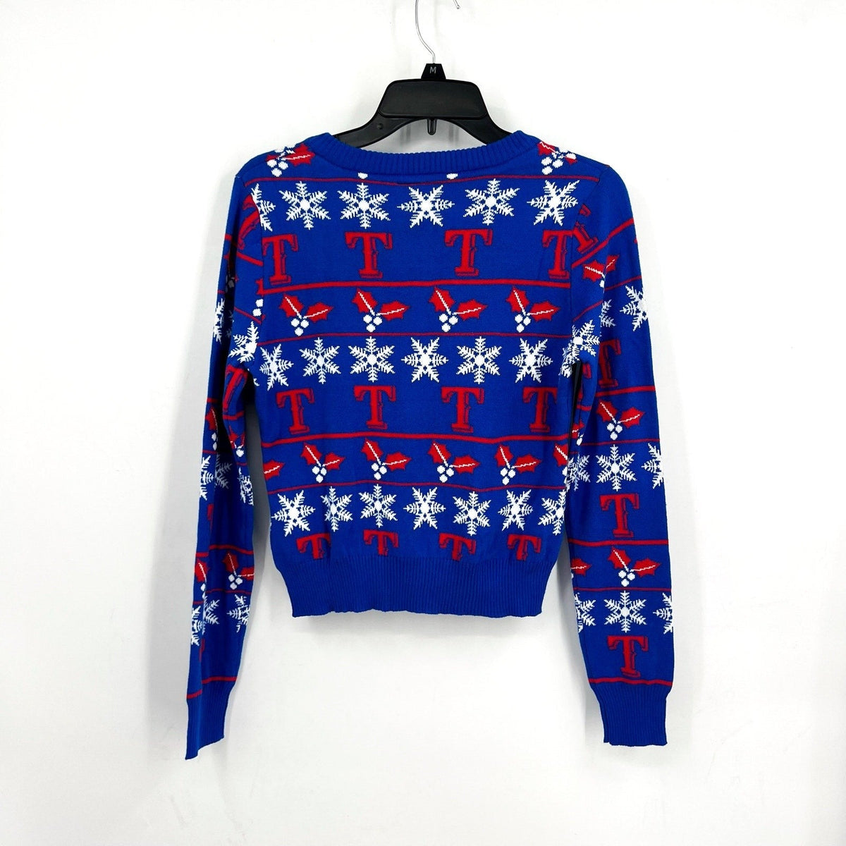 MLB GENUINE MERCHANDISE Texas Rangers T Snowflakes Sweater Small Royal Blue NWT